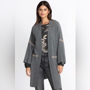 Johnny Was Thermal Ribbed Knit Wool Kimono Charcoal Grey